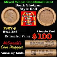 Lincoln Wheat Cent 1c Mixed Roll Orig Brandt McDonalds Wrapper, 1927-p end, Wheat other end