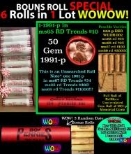 THIS AUCTION ONLY! BU Shotgun Lincoln 1c roll, 1991-p 50 pcs Plus THREE bonus random date BU roll! B