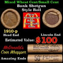 Lincoln Wheat Cent 1c Mixed Roll Orig Brandt McDonalds Wrapper, 1910-p end, Wheat other end