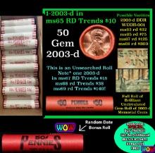 THIS AUCTION ONLY! BU Shotgun Lincoln 1c roll, 2003-d 50 pcs Plus one bonus random date BU roll! Ban