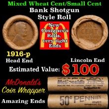 Lincoln Wheat Cent 1c Mixed Roll Orig Brandt McDonalds Wrapper, 1916-p end, Wheat other end