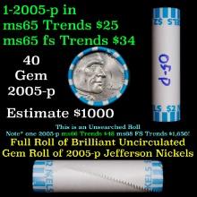 BU Shotgun Jefferson 5c roll, 2005-p Bison 40 pcs Bank $2 Nickel Wrapper