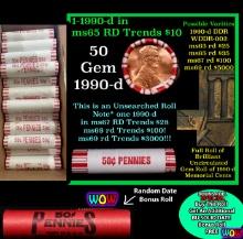 THIS AUCTION ONLY! BU Shotgun Lincoln 1c roll, 1999-d 50 pcs Plus one bonus random date BU roll! Ban