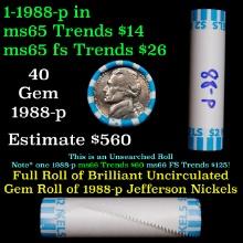 BU Shotgun Jefferson 5c roll, 1988-p 40 pcs Bank $2 Nickel Wrapper