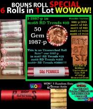 THIS AUCTION ONLY! BU Shotgun Lincoln 1c roll, 1987-p 50 pcs Plus FIVE bonus random date BU roll! Ba