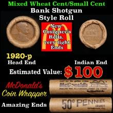 Lincoln Wheat Cent 1c Mixed Roll Orig Brandt McDonalds Wrapper, 1920-p end, Wheat other end