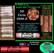 THIS AUCTION ONLY! BU Shotgun Lincoln 1c roll, 1996-d 50 pcs Plus one bonus random date BU roll! Ban