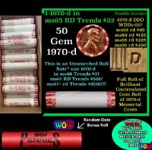 THIS AUCTION ONLY! BU Shotgun Lincoln 1c roll, 1970-d 50 pcs Plus one bonus random date BU roll! Ban