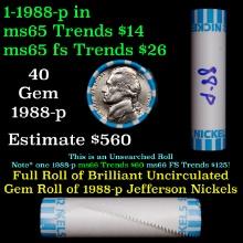 BU Shotgun Jefferson 5c roll, 1988-p 40 pcs Bank $2 Nickel Wrapper