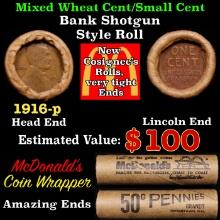 Lincoln Wheat Cent 1c Mixed Roll Orig Brandt McDonalds Wrapper, 1916-p end, Wheat other end