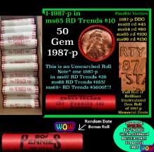 THIS AUCTION ONLY! BU Shotgun Lincoln 1c roll, 1987-p 50 pcs Plus one bonus random date BU roll! Ban