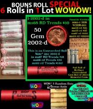 THIS AUCTION ONLY! BU Shotgun Lincoln 1c roll, 2002-d 50 pcs Plus FIVE bonus random date BU roll! Ba