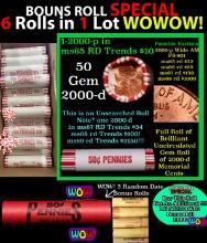 THIS AUCTION ONLY! BU Shotgun Lincoln 1c roll, 2000-p 50 pcs Plus FIVE bonus random date BU roll! Ba