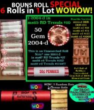 THIS AUCTION ONLY! BU Shotgun Lincoln 1c roll, 2004-d 50 pcs Plus THREE bonus random date BU roll! B