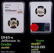 NGC 1943-s Jefferson Nickel 5c Graded ms66 By NGC