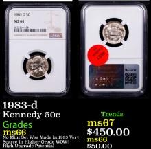 NGC 1983-d Kennedy Half Dollar 50c Graded ms66 By NGC