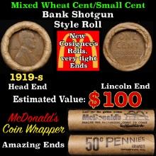 Lincoln Wheat Cent 1c Mixed Roll Orig Brandt McDonalds Wrapper, 1919-s end, Wheat other end