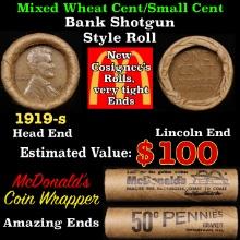 Lincoln Wheat Cent 1c Mixed Roll Orig Brandt McDonalds Wrapper, 1919-s end, Wheat other end