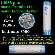 BU Shotgun Jefferson 5c roll, 1988-p 40 pcs Bank $2 Nickel Wrapper