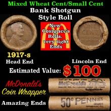 Lincoln Wheat Cent 1c Mixed Roll Orig Brandt McDonalds Wrapper, 1917-s end, Wheat other end