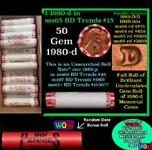 THIS AUCTION ONLY! BU Shotgun Lincoln 1c roll, 1980-d 50 pcs Plus one bonus random date BU roll! Ban