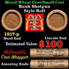 Lincoln Wheat Cent 1c Mixed Roll Orig Brandt McDonalds Wrapper, 1917-p end, Wheat other end