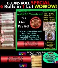 THIS AUCTION ONLY! BU Shotgun Lincoln 1c roll, 1994-d 50 pcs Plus FIVE bonus random date BU roll! Ba