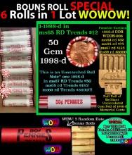 THIS AUCTION ONLY! BU Shotgun Lincoln 1c roll, 1998-p 50 pcs Plus FIVE bonus random date BU roll! Ba