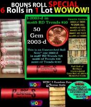 THIS AUCTION ONLY! BU Shotgun Lincoln 1c roll, 2003-d 50 pcs Plus FIVE bonus random date BU roll! Ba