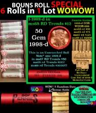 THIS AUCTION ONLY! BU Shotgun Lincoln 1c roll, 1998-d 50 pcs Plus FIVE bonus random date BU roll! Ba