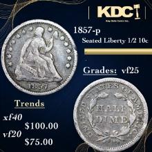 1857-p Seated Liberty Half Dime 1/2 10c Grades vf+