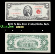 1963 $2 Red Seal United States Note Grades Choice AU