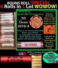 THIS AUCTION ONLY! BU Shotgun Lincoln 1c roll, 1978-d 50 pcs Plus FIVE bonus random date BU roll! Ba