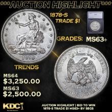 ***Auction Highlight*** 1878-s Trade Dollar 1 Graded ms63+ By SEGS (fc)