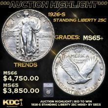 ***Auction Highlight*** 1926-s Standing Liberty Quarter 25c Graded ms65+ BY SEGS (fc)