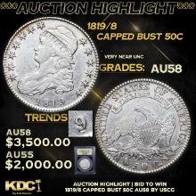 ***Auction Highlight*** 1819/8 Capped Bust Half Dollar 50c Graded Choice AU/BU Slider By USCG (fc)