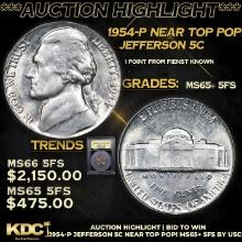 ***Auction Highlight*** 1954-p Jefferson Nickel Near TOP POP! 5c Graded GEM+ 5fs By USCG (fc)