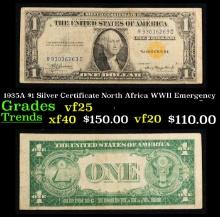 1935A $1 Silver Certificate North Africa WWII Emergency Currency Grades vf+