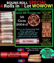 THIS AUCTION ONLY! BU Shotgun Lincoln 1c roll, 2004-d 50 pcs Plus THREE bonus random date BU roll! B