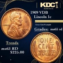 1909 VDB Lincoln Cent 1c Grades GEM Unc RD