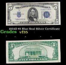 1934D $5 Blue Seal Silver Certificate Grades vf++