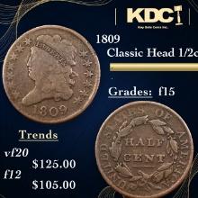 1809 Classic Head half cent 1/2c Grades f+