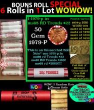 THIS AUCTION ONLY! BU Shotgun Lincoln 1c roll, 1979-p 50 pcs Plus FIVE bonus random date BU roll! Ba