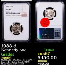 NGC 1983-d Kennedy Half Dollar 50c Graded ms66 By NGC