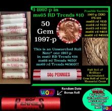 THIS AUCTION ONLY! BU Shotgun Lincoln 1c roll, 1997-p 50 pcs Plus one bonus random date BU roll! Ban