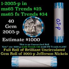 BU Shotgun Jefferson 5c roll, 2005-p Bison 40 pcs Bank $2 Nickel Wrapper