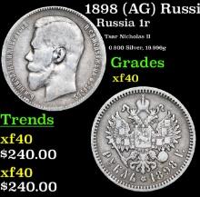 1898 (AG) Russia 1 Ruble Silver Y# 59.3 Grades xf