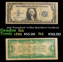 1934 "Funnyback" $1 Blue Seal Silver Certificate Grades f+