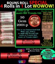 THIS AUCTION ONLY! BU Shotgun Lincoln 1c roll, 2001-p 50 pcs Plus THREE bonus random date BU roll! B