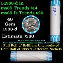 BU Shotgun Jefferson 5c roll, 1988-p 40 pcs Bank $2 Nickel Wrapper